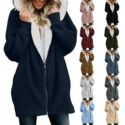Buy Womens Teddy Bear Fleece Hoodie Ladies Casual Baggy Zip Up Hooded Jacket Coat UK • 15.92£