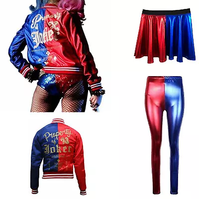 Buy Ladies Suicide Harley Quinn Joker Womens Halloween Costume Jacket Pants Skirt UK • 18.94£
