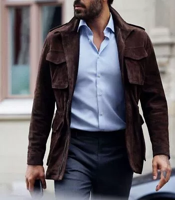 Buy Field Leather Jacket For Men Brown Pure Suede Custom Made Size S M L XXL 3XL 4XL • 160.03£