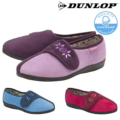 Buy Dunlop Ladies Womens Slippers Slip On Hook & Loop Fastening Memory Foam Size 3-8 • 14.99£