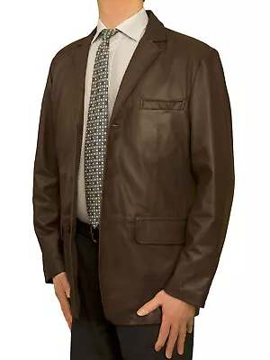 Buy Mens Leather Blazer Jacket Luxury Lambskin Single Breasted 3 Button 4 Colours • 199.99£