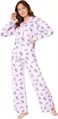 Buy Disney Stitch Womens Pyjamas Set Nightwear Button Front Long PJs • 15£