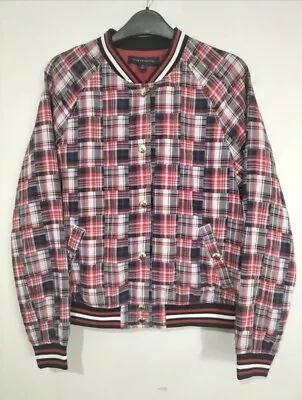Buy Tommy Hilfiger Track Jacket Womens M 8-10 Red Madras Plaid Long Sleeve • 35£