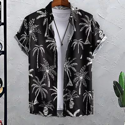 Buy Summer Beach Shirt Men Coconut Tree Print Men's Single-breasted Cardigan • 13.82£
