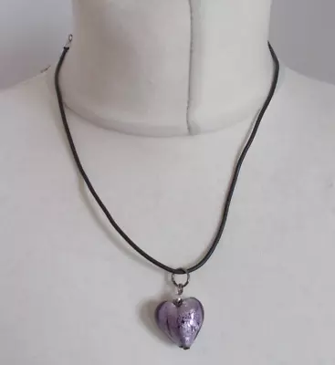 Buy Costume Jewellery Statement Necklace Purple Black Glass Heart Pendant Corded • 7.88£