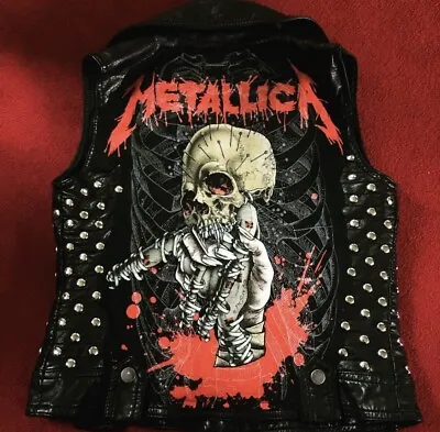 Buy Metallica Studded Faux Leather Battle Biker Jacket Waistcoat Choose Size • 150£