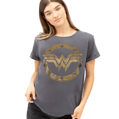 Buy Official DC Comics Ladies Wonder Woman Metallic Logo T-shirt Grey Sizes S - XL • 13.99£