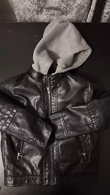 Buy Children's Faux Leather Hooded, Fur Lined Jacket • 9.50£