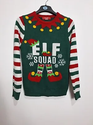 Buy Christmas Jumper Elf Squad Sweater Knit Crew Neck Xmas Green Red Pullover Small • 12£
