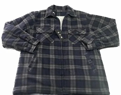 Buy Mens Size Large Padded Lined Zip Fleece Check Shirt Coat Sherpa Jacket • 19.95£