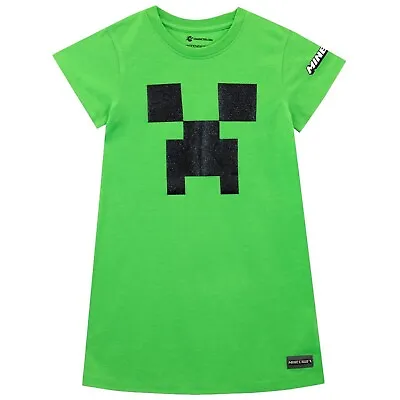 Buy Minecraft Green Kids Nightie Pyjamas Creeper Nightdress Gamer Girls Ages 12 13 • 10.40£