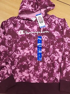 Buy Champion Ladies Dark Berry Purple Tie Dye Pullover Hoodie Size L • 32.50£