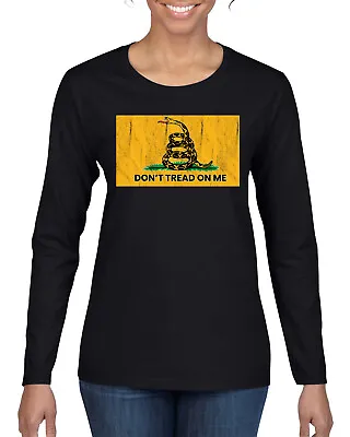 Buy Dont Tread On Me Flag Snake And Grass Yellow Green Women Long Sleeve TShirt • 23.62£