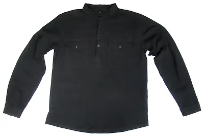 Buy Mens Shirt S Black Long Sleeve Band Collar Cotton Linen Buttons Pockets • 8.99£