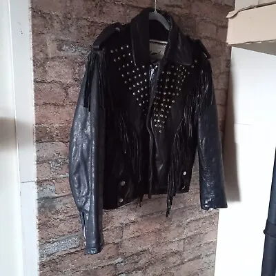 Buy Great Quality Leather Jacket Size S. Studded And Tasseled, 100% Leather  Outer. • 120£