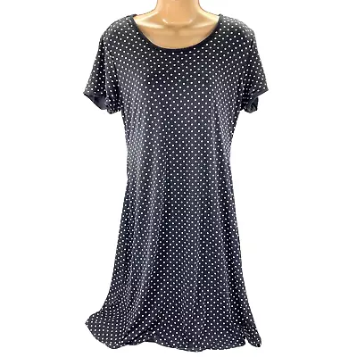 Buy TravelSmith M Shift Dress Short Sleeve Polka Dot Navy Blue White Lined USA Women • 23.12£