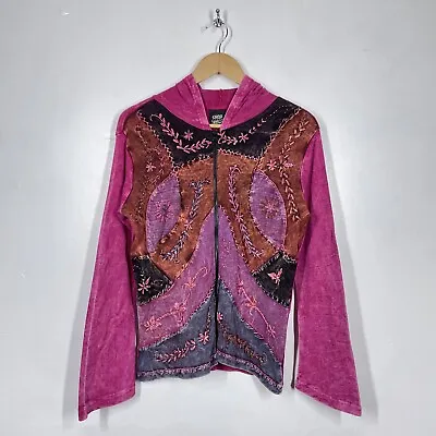 Buy Hippie Patchwork Hoodie Womens Large XL Pink Boho Festival Pixie Alt Flared Arms • 24.99£