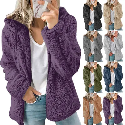 Buy Womens Teddy Bear Fleece Fluffy Hooded Coat Ladies Hoodies Jacket Zip Up Outwear • 17.49£