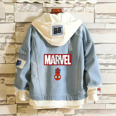 Buy Avengers Denim Jacket Super Hero Hoodie Casual Bomber Coat Sweatshirts Jean Coat • 44.88£