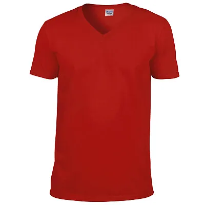 Buy Mens V-Neck T-Shirt Gildan Short Sleeve Plain Cotton Top Softstyle Soft Style • 6.75£