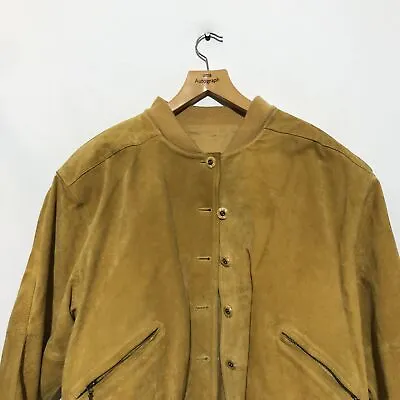 Buy Vintage 90s Mustard Yellow Suede Leather Bomber Jacket - Small • 40£