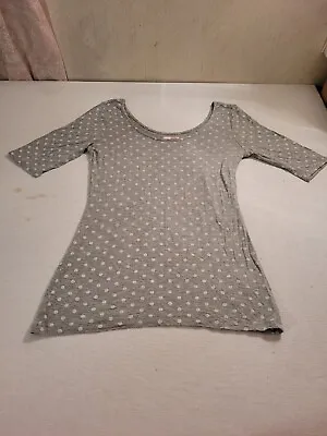 Buy Bongo Gray & White Polka Dot Mid Sleeve Scoop Neck Shirt Womens Large • 5.79£