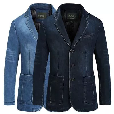 Buy Mens Casual  Denim Jeans Jacket Long Sleeve Slim Fit Suit Coat Blazer New • 30.47£