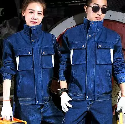 Buy New Men's Denim Overalls Labor Jacket+pant Wear-resistant Electrical Clothes • 47.88£
