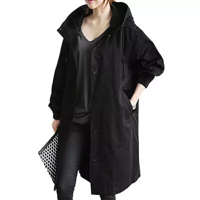 Buy UK Womens Oversize Hooded Trench Coat Ladies Outdoor Wind Raincoat Forest Jacket • 15.99£