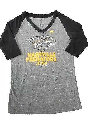 Buy Nashville Predators Adidas T Shirt Women's Gray Large NHL Ice Hockey V-neck • 9.45£