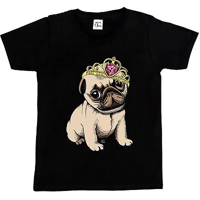 Buy 1Tee Kids Girls Puppy Princess Pug With Tiara Cute T-Shirt • 5.99£