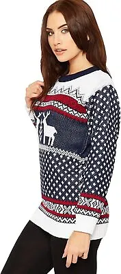 Buy Women's Knitted Merry Christmas Xmas Snowflake Ladies Reindeer Pom Jumper • 14.99£