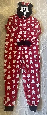 Buy Disney Minnie Mouse Womens Hooded Pajamas PJ Size XL One Piece Fleece Plush F189 • 23.16£