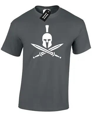 Buy Cross Swords Spartan Mens T Shirt Workout Helmet Weights Lift Boxing • 7.99£