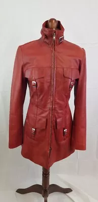 Buy Vintage Carrie Hoxton London Ladies Red Leather Jacket Size UK 10 • 79£