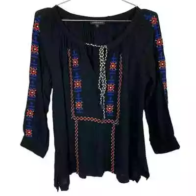 Buy Chemistry Wmns Embroidered Bohemian Aztec Design Blouse Top Size S Black Orange • 16.36£