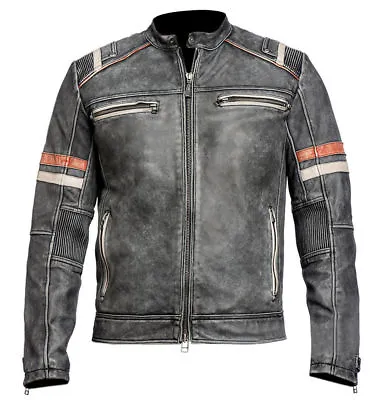 Buy Mens Retro 2 Leather Biker Vintage Motorcycle Café Racer Distressed Jacket • 87£