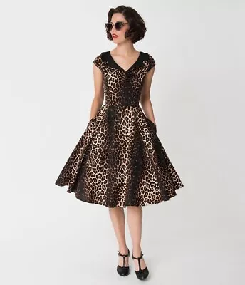 Buy Hell Bunny Panthera Leopard Dress 2XL 50's Rockabilly Circle Swing Pockets Pinup • 96.47£