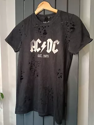 Buy AC/DC - Ladies T- Shirt - Ripped Effect | Size S Black Short Sleeve  • 9.99£