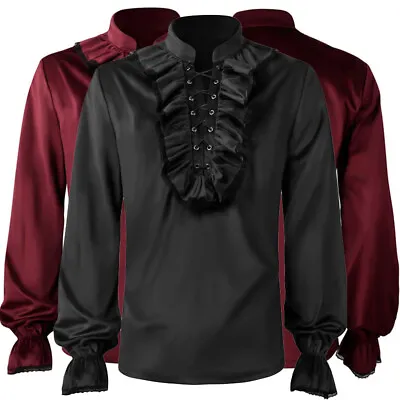 Buy Men's Gothic Pleated Shirt Medieval Clothing Steampunk Victorian Top Long Sleeve • 26.19£