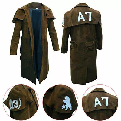 Buy Ranger A7 Fallout Military Veteran Men's Real Brown Leather Jacket Trench Coat • 31.22£