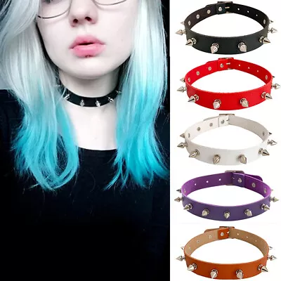 Buy Women Studs Choker Spike Collar Faux Leather Necklace Punk Jewellery - 5 COLOURS • 4.99£