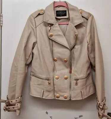 Buy Ladies FLAMMODE Beige Leather Look Jacket With Gold Button Detail S14- CG BA2 • 7.99£