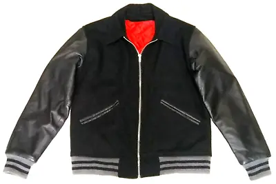 Buy SUPERB VARSITY JACKET WITH LEATHER SLEEVES  - 1950s STYLE ROCKABILLY ROCK N ROLL • 75£