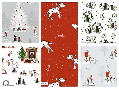 Buy Christmas Fabric 100% Cotton Christmas Pets Cats Dogs 5 Designs • 3.25£