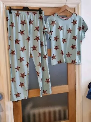 Buy M&s Size L (16) Turquise Summer Star Leopard Print Cute Pyjamas Loungewear • 3.99£
