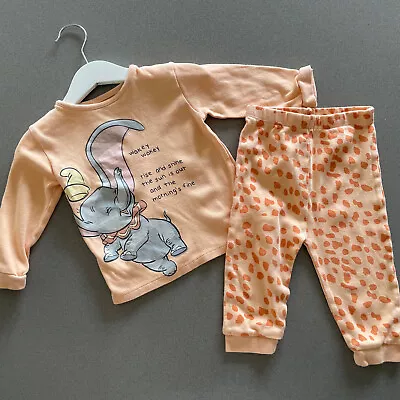 Buy Baby Girl 9-12 Months Disney Dumbo Peach 2 Piece Pajama Outfit Long Sleeve • 2.50£