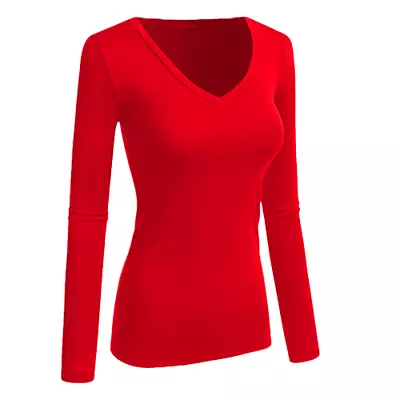 Buy Ladies Plain Long Sleeve Casual Jersey Stretchy V Neck Basic T-Shirt Top • 7.99£