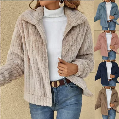 Buy Ladies Zip Up Teddy Bear Fluffy Winter Coat Fleece Jacket Outwear Tops Plus Size • 20.04£