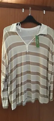 Buy Tu Stone & Cream Stripe Soft Touch Long Sleeve Henley Top Bnwt 20 Relaxed Fit • 7.99£